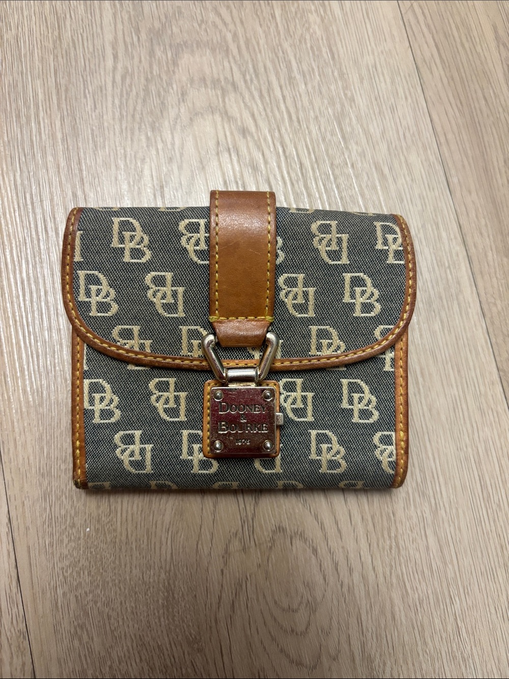 Dooney & Bourke Brown & Tan DB Logo Canvas Wallet
